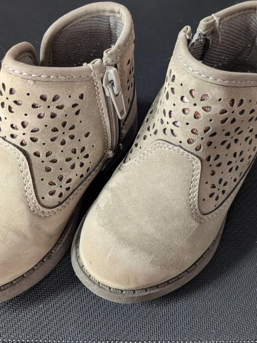 OshKosh B'gosh Toddler Girl Taupe Perforated Ankle Boots 6M